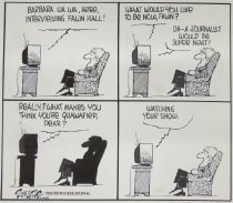 Barbara Wa Wa, here, interviewing Fawn Hall!